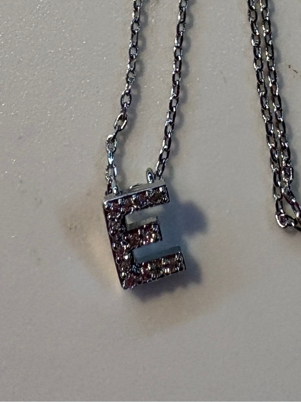 Silver Initial 'E' Pendant Necklace with Crystal Accents